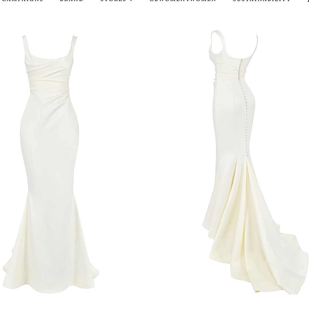 HOUSE OF CB 'Emilie' Off White Satin Mermaid Bridal Gown NWOT size L - Picture 4 of 15